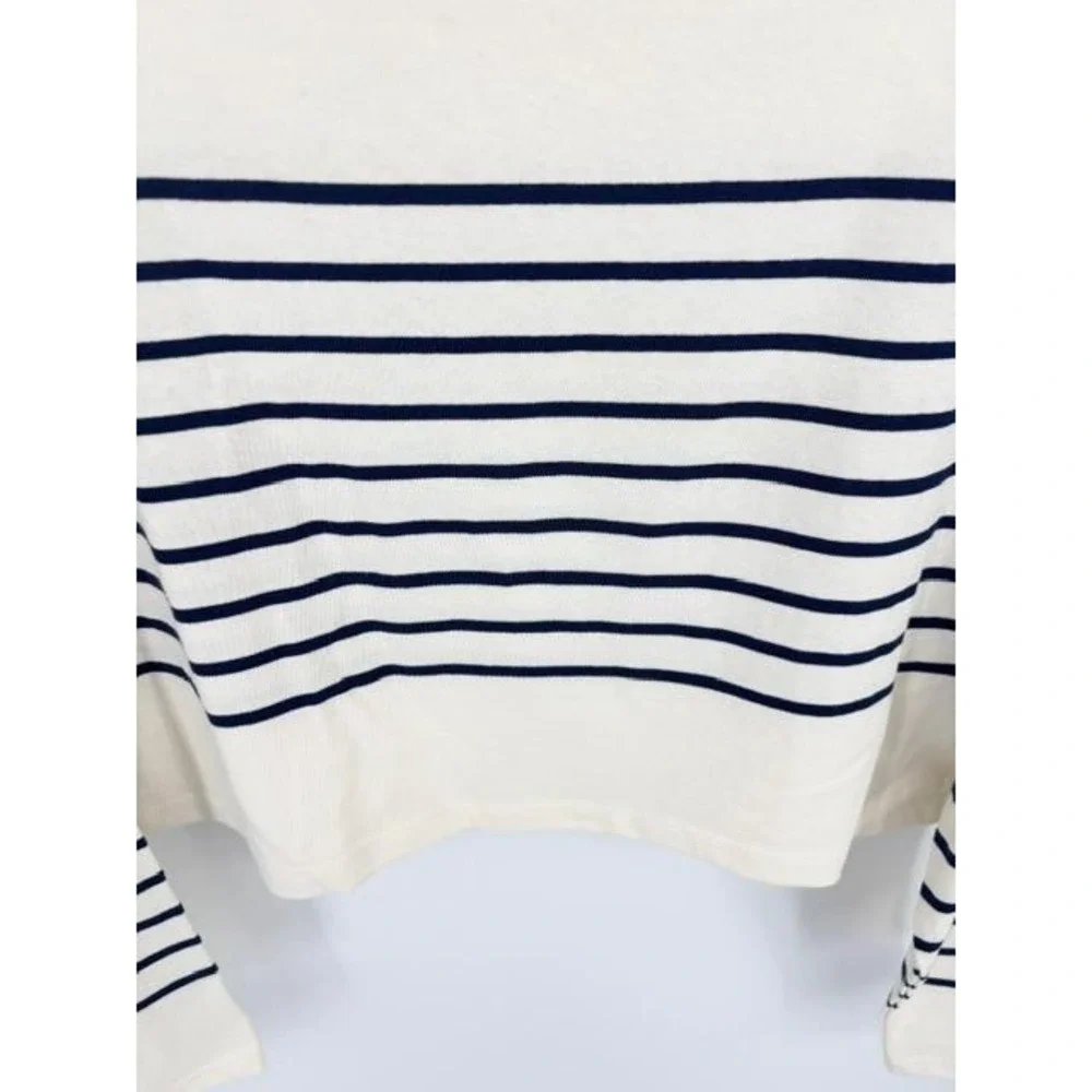 J Crew Cropped Boatneck T-Shirt With Buttons Mariner Cotton Nautical Size Medium